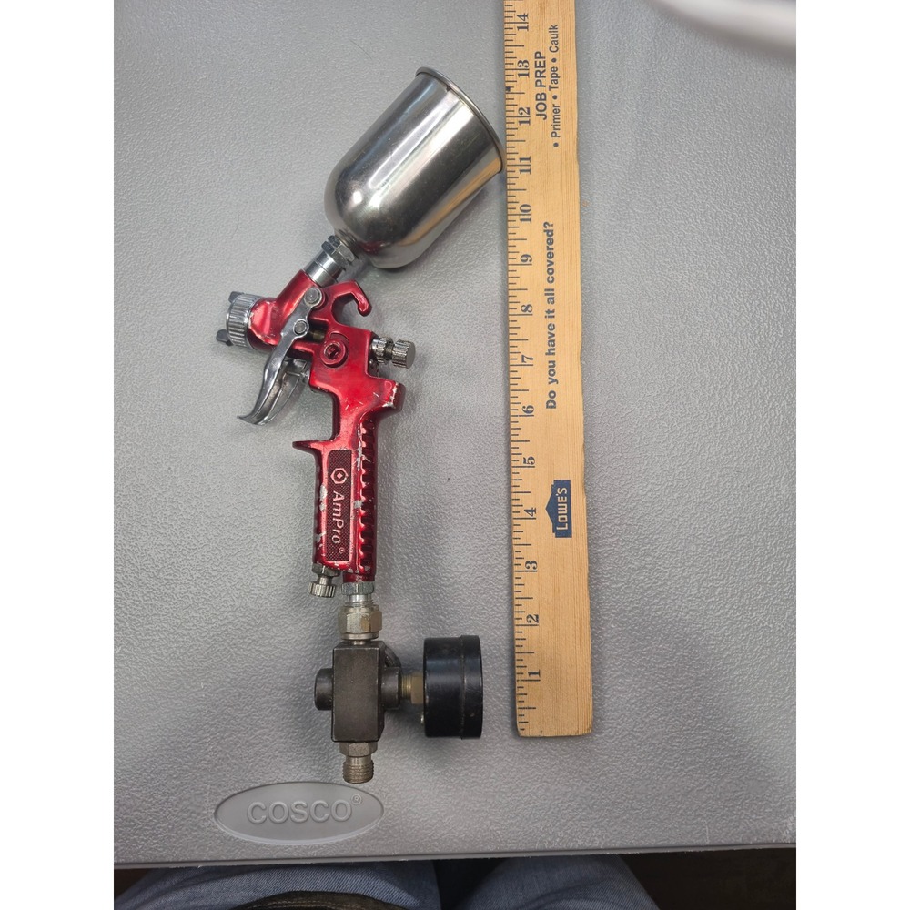 AmPro HVLP Gravity Feed Spray Gun with Pressure Gauge Red Metallic Paint Tool